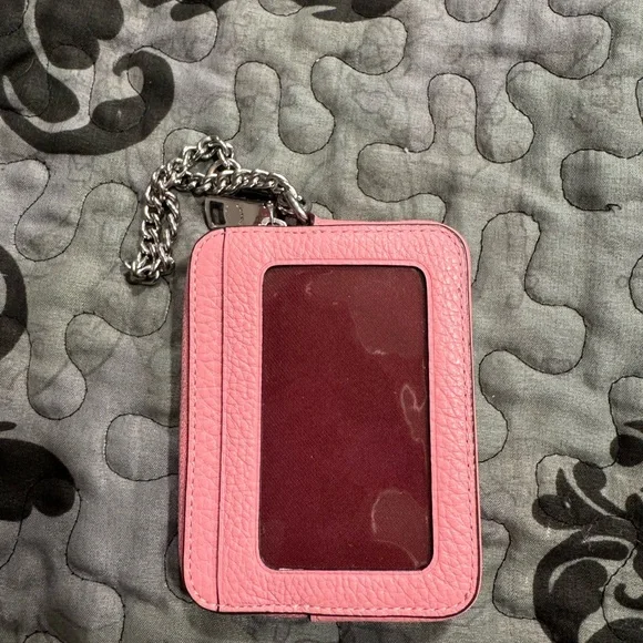 Coach Pink Leather Card Case with Chain - Picture 2 of 2